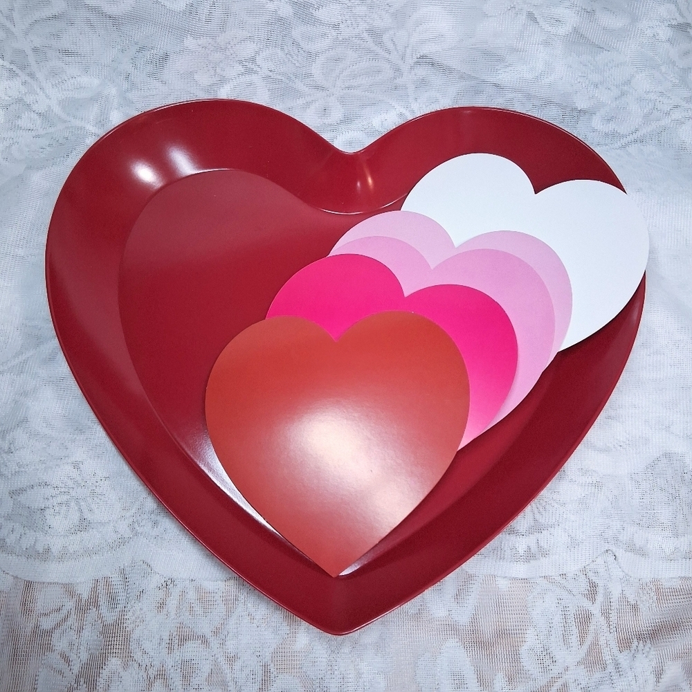 Melamine Heart Plates Valentines Day Decor Pink Red - Picture 9 of 10
